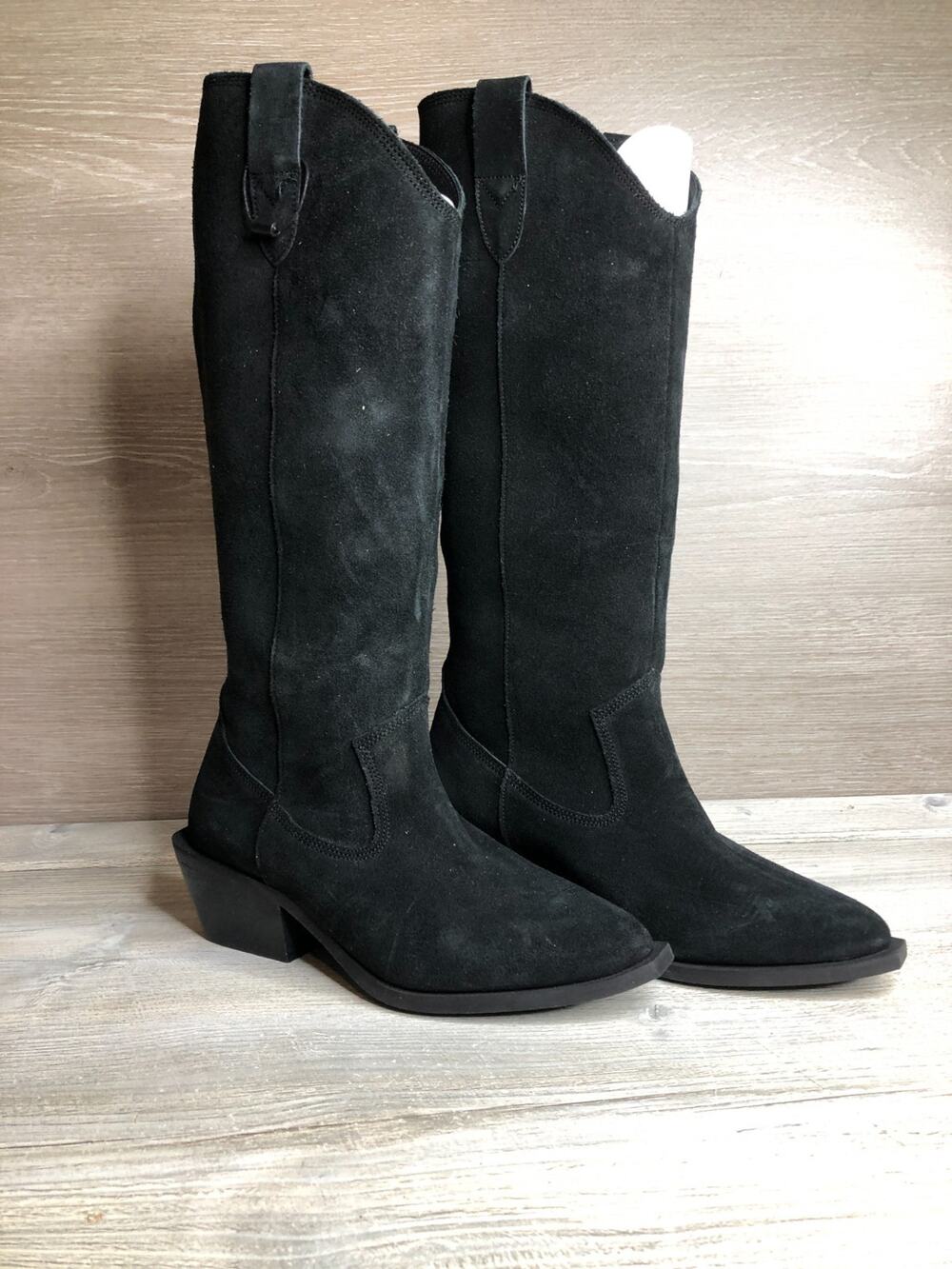 Bianco Suede Western Booties Black Women 37 US 6 Cowboy Boots Winter